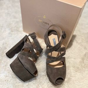 Prada gray suede chunky heels